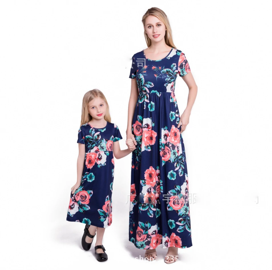 Mother Daughter Dresses for Girls Floral Print Dress Summer Long Dress maxi Plus Size 3XL mom
