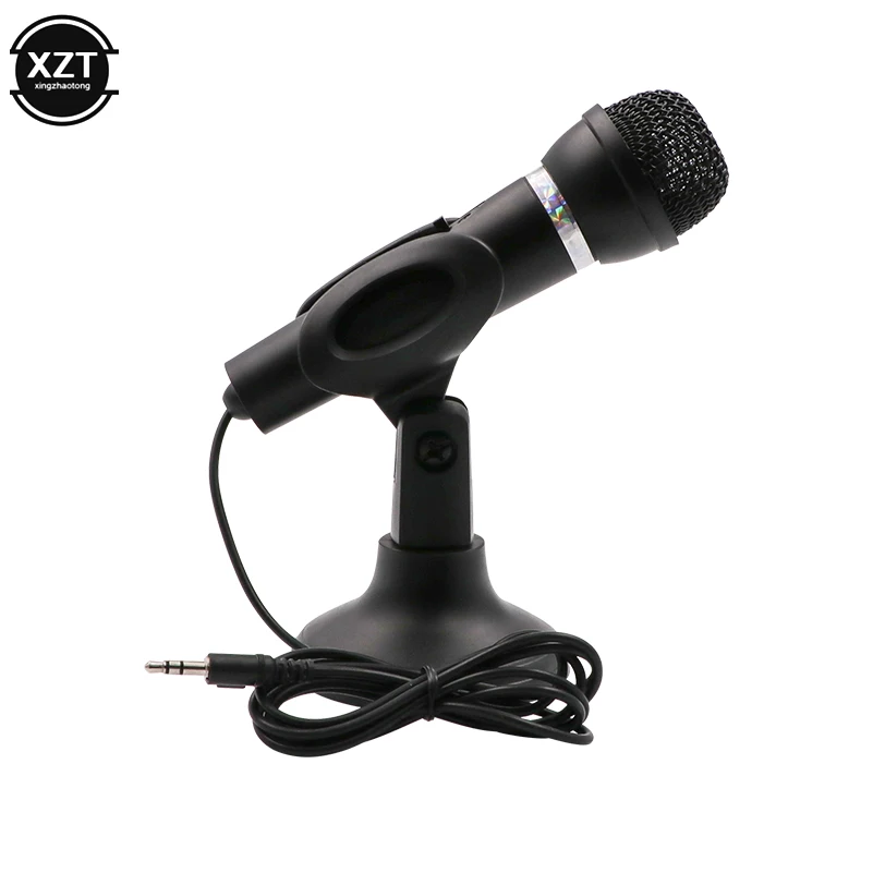 

Newest Computer Notebook Desktop Microphone KTV-307 Wire Karaoke Handheld Microphone 3.5mm Mic With Base for Singing Recording