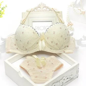 

Japanese small chest gather bra set in the mold cup thin paragraph sweet and lovely lace girl pure color underwear suit 881 #