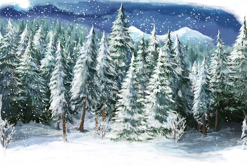 

pine trees forest snow mountains merry christmas photo background photography backdrops quality vinyl