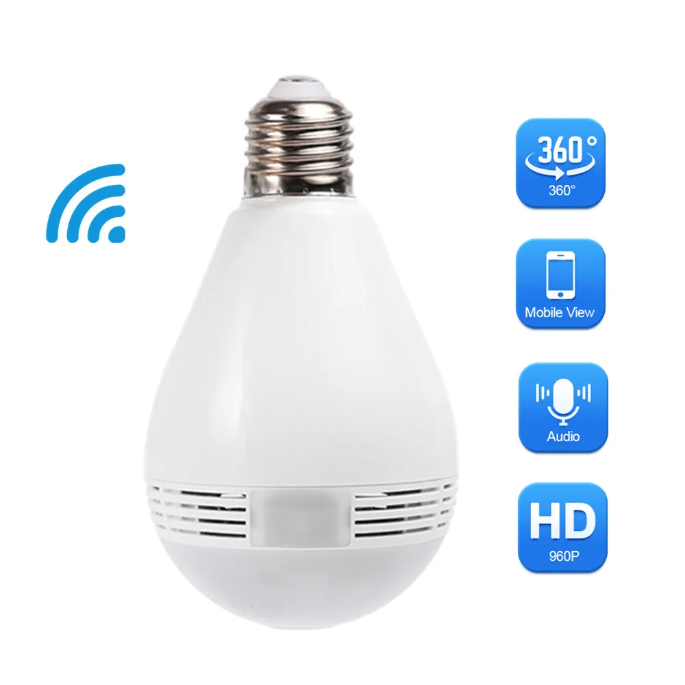 

2018 New Arrival 960P Bulb Light Wireless WIFI Camera IP Camera 360 Degree Panoramic Fisheye Smart Home Security