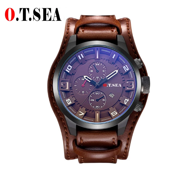 

2019 Hot Sales O.T.SEA Brand Leather Watch Men Military Sports Quartz Wristwatch With Date Relogio Masculino 1032B