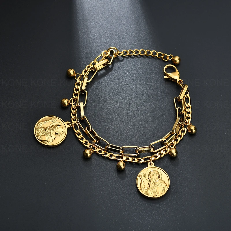 UZone многослойный браслет-цепочка из нержавеющей стали Фигаро золотой браслет с подвеской в виде Иисуса для женщин подарок для молитвы Христова Прямая поставка