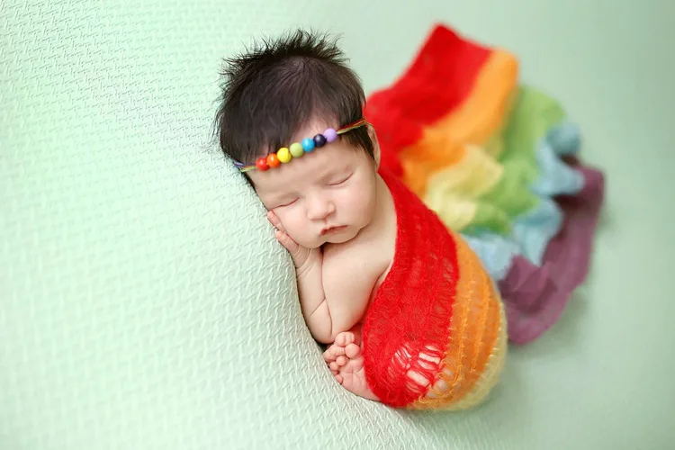 

80*40cm Newborn Baby Photography Props Infant Knit Crochet Blanket Colour Striped Soft Cashmere