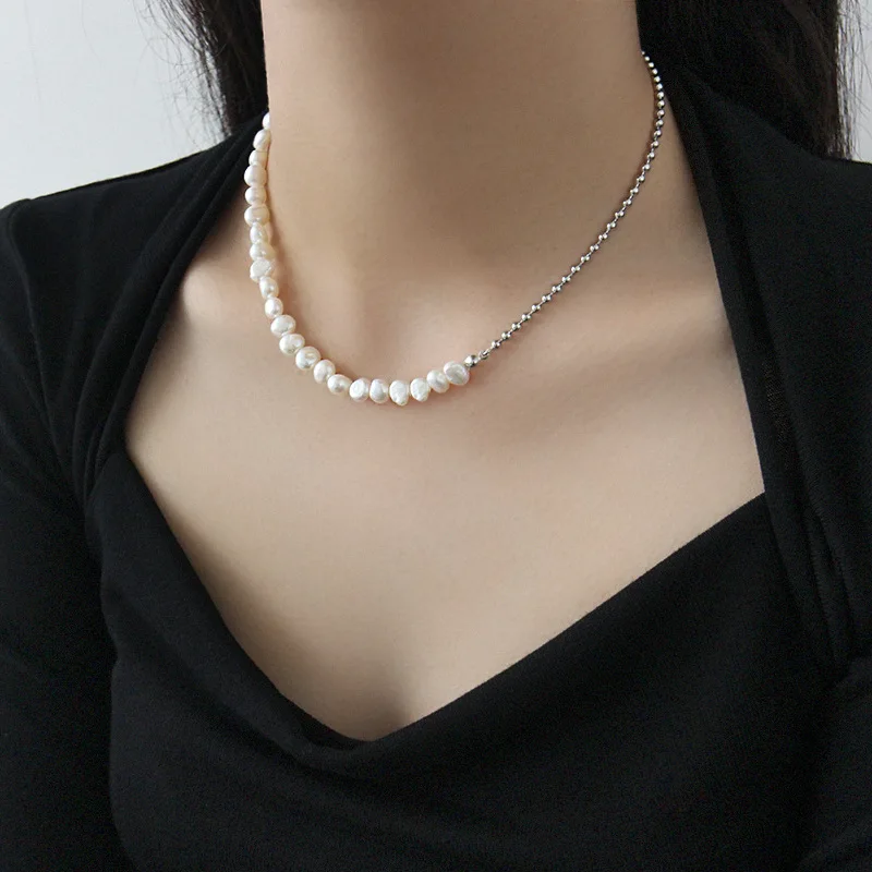 SHANICE INS Trendy S925 Sterling Silver Baroque freshwater pearl bead chain 925 sterling silver choker charm necklace silver necklace silver necklace charms