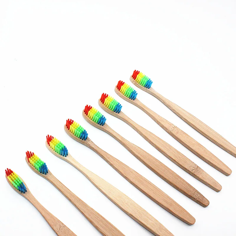 

1PCs Rainbow Colorful Head Bamboo Toothbrush Wholesale Environment Wooden Rainbow Bamboo Toothbrush Oral Care Soft Bristle Case