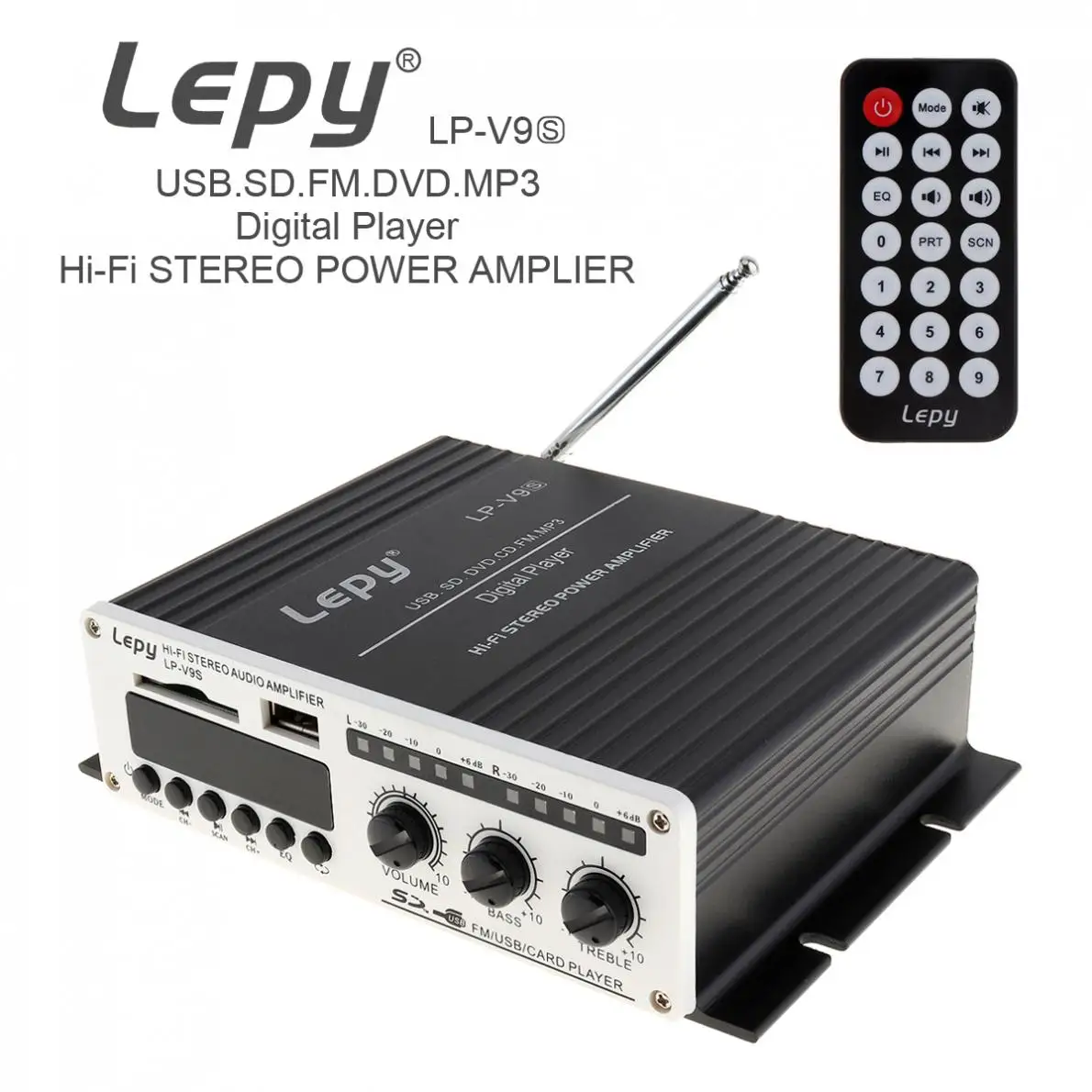 

V9S 2CH 20W x 2 Bluetooth HI-FI Digital Audio Player Car Amplifier FM Radio Stereo Player Support SD / USB / MP3 / DVD Input
