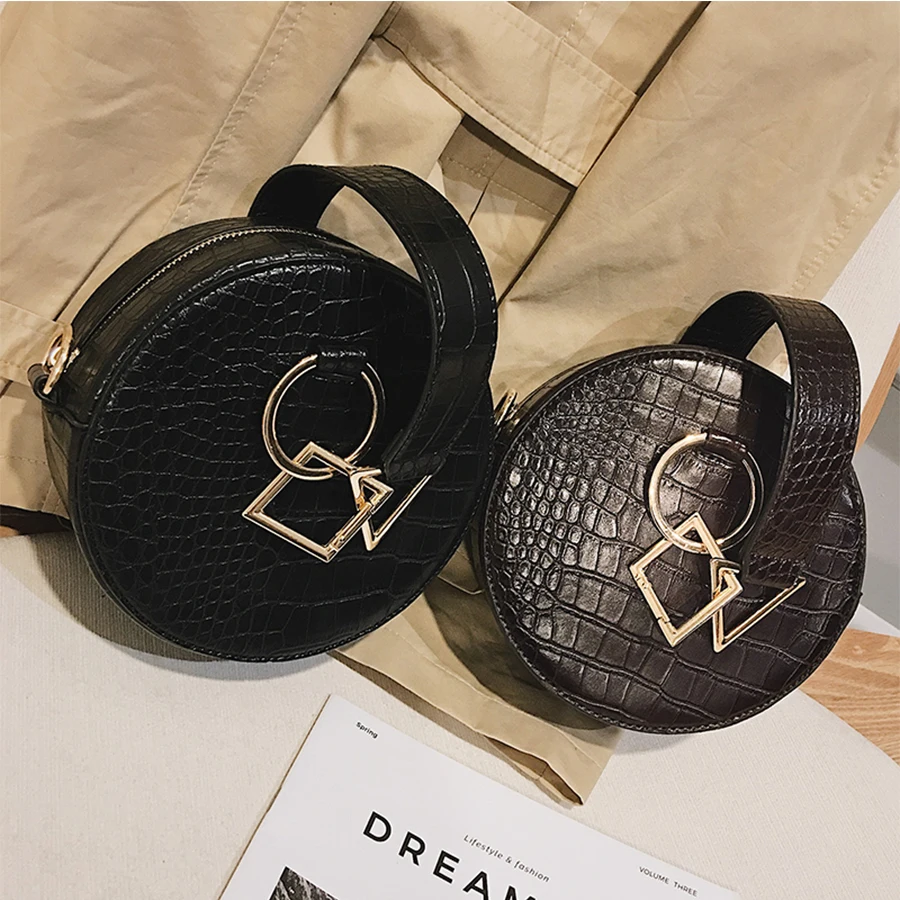 

Luxury Round Crocodile Pattern Women Handbag Ladies Shoulder Messenger Bag Chain Evening Bag Small Circular Bag Wrist Bag 2019