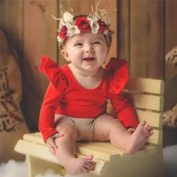 

Kid Baby Girl Red Petal Sleeve Bodysuit Clothes Newborn Infant Baby Girls Long Sleeve Romper Bodysuit Jumpsuit Outfit Clothes c