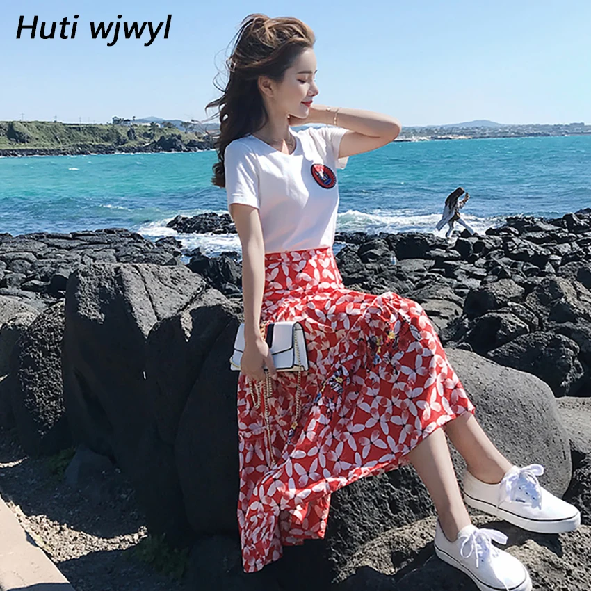 Two Piece Red And White Floral Maxi Skirt Red Maxi Skirt 2018