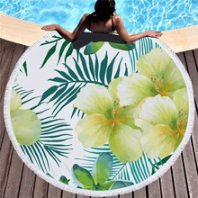 Plant Flower Print Round Large Beach Towel Microfiber Tassel Mandala Picnic Blanket Yoga Mat Bath Towel Livingroom Home Decor skull flower tassel round beach towel