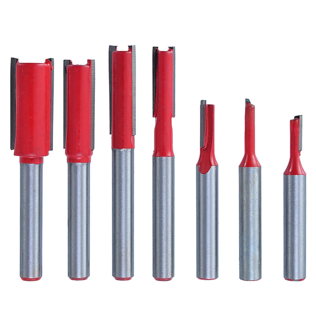 

7Pcs 1/4" Shank Double Flute Straight Router Bit Wood End Mill for Woodworking Milling Cutter Tool