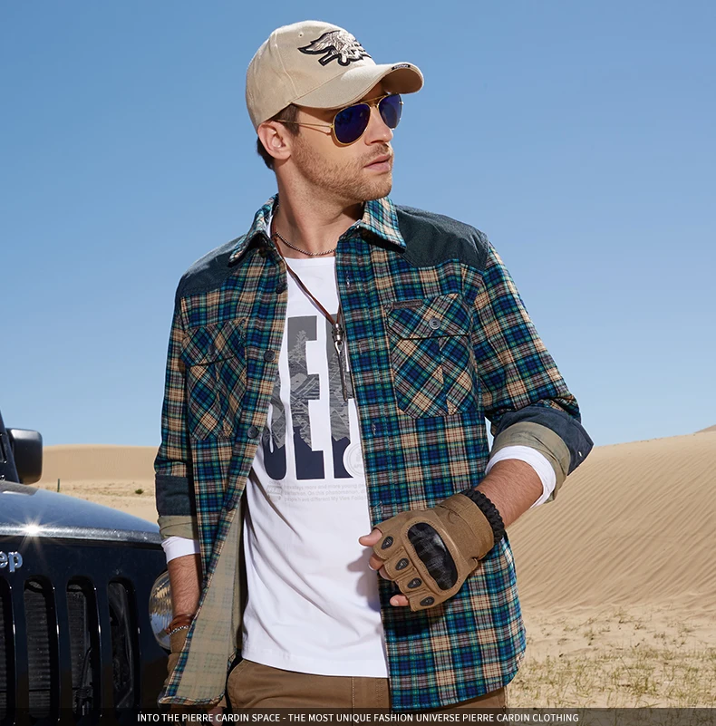  Shirt Men Military Plaid Dress 100% Cotton 2019 Long Sleeve Flannel Mens Shirts Casual Slim Fit Bra