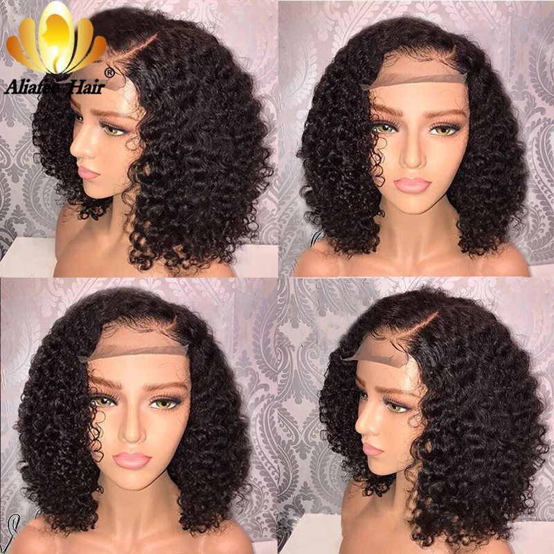 Aliafee Brazilian Jerry Curl Short Bob Lace Front Wigs 13x4 Pre