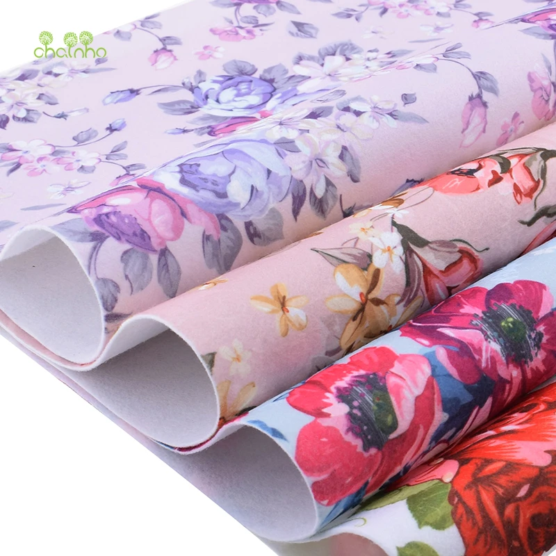 Chainho Цветочные Мягкие войлочные ткани, набивные полиэфирные нетканые войлочные ткани, для украшения дома или шитья кукол и рукоделия, 4 шт./лот