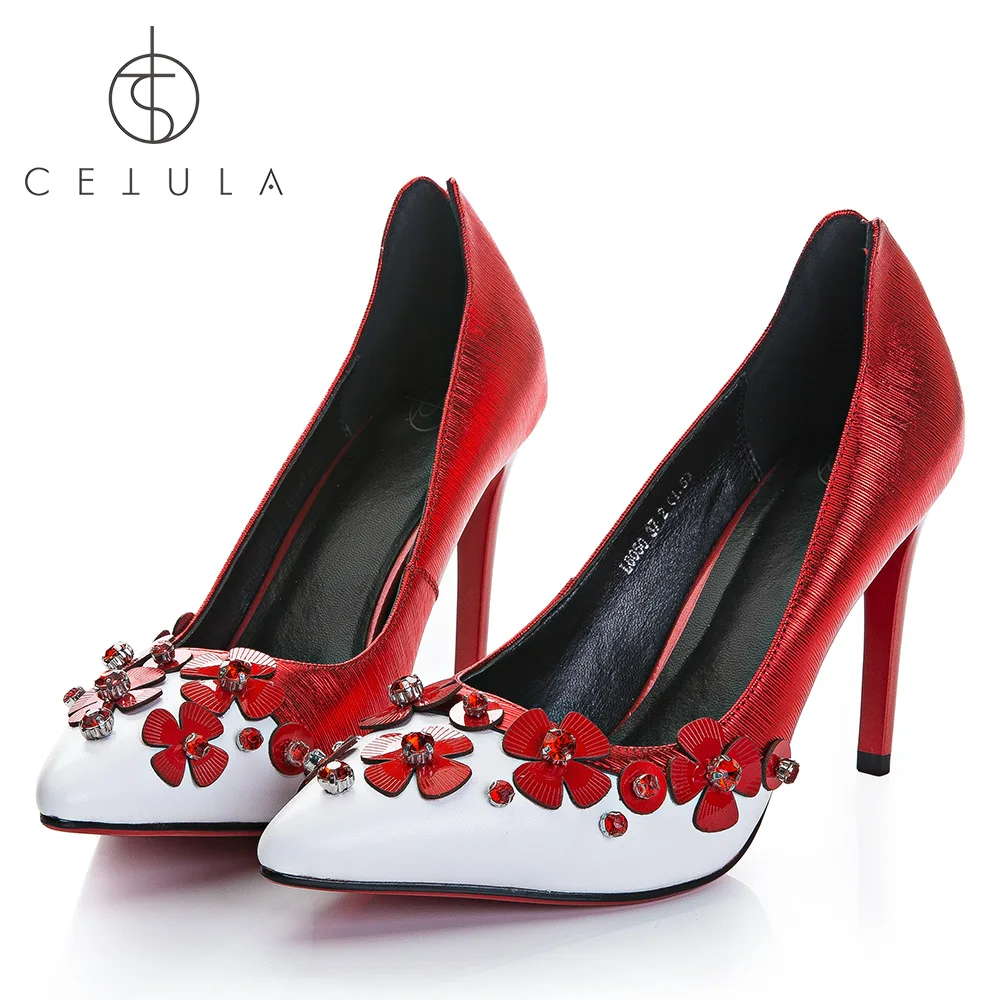 

@Cetula 2018 Handcrafted Special Shiny Upper&Nappa Vamp Floral Char&Diamonds Women Swallow Pointed Toe Wedding/Banquet Hi-Heels