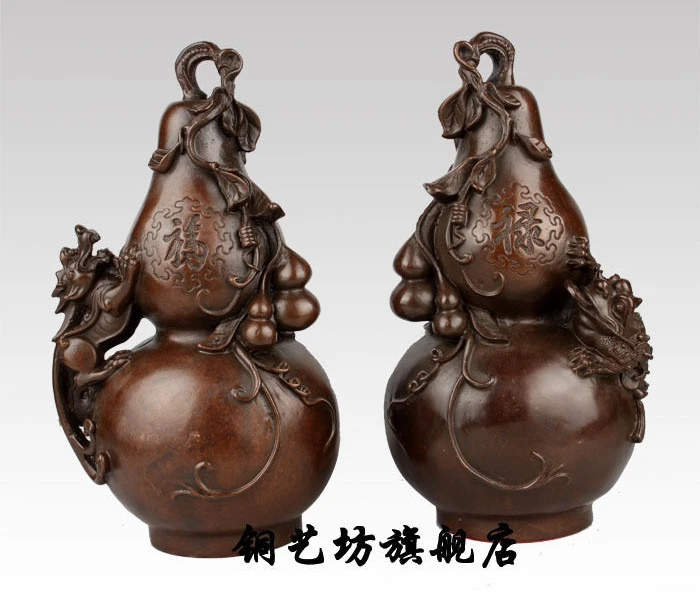 

10" China Bronze Feng Shui Exorcise Evil Spirits Pixiu Toad Gourd Statue A Pair