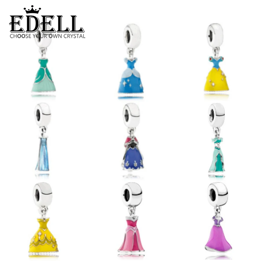 

EDELL Genuine 925 Sterling Silver Beads Charming Beautiful Princess Dress charm Beads Fit Pendant Charms Bracelets Free Shipping