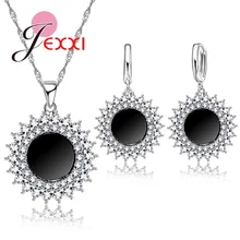 JEXXI Elegant Sun Design Pendant Luxury CZ Crystal Jewelry Sets Female 925 Sterling Silver Necklace Earrings Set Wholesale