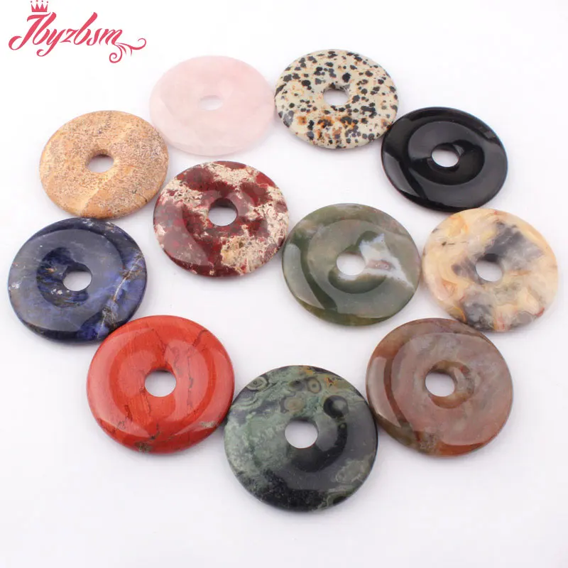 40 мм натуральный Гладкий пончик Круглый драгоценный камень Бусины разделитель Pandant 1 шт, для DIY ожерелье ювелирных изделий