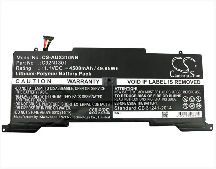 Аккумулятор Cameron Sino 4500 мАч для ASUS UX31LA-0132A4500U 0161A4200U C4018H C4026H C4078H DS71T US51T C32N1301 |