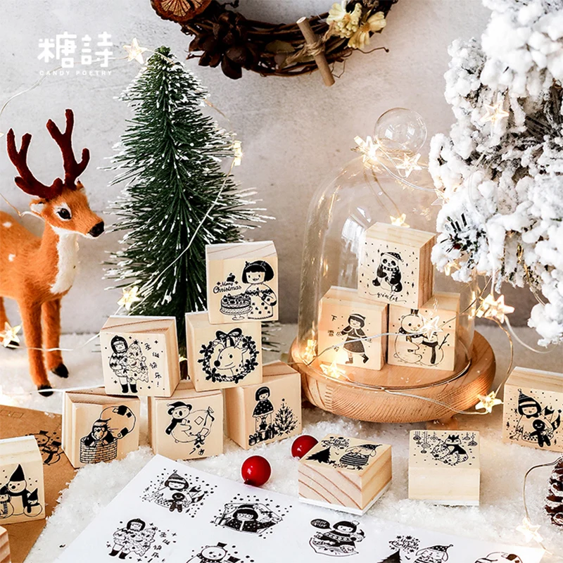 

Vintage Christmas night decoration stamp DIY wooden rubber stamps for scrapbooking stationery scrapbooking standard stamp
