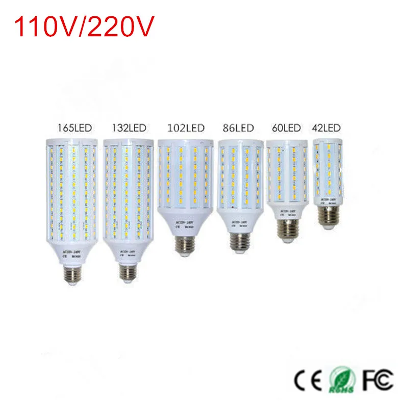 

1Pcs E27 E14 42/60/86/102/132/165leds chips 5730 SMD LED Corn Bulb AC 220V 240V AC 110V High Luminous Spotlight LED lamp light