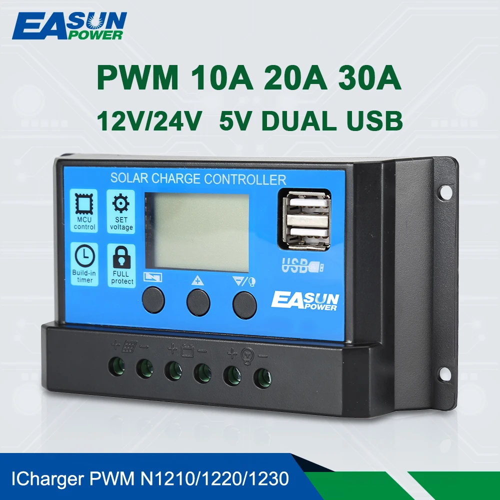 

EASUN POWER Solar Controller 12V/24V 60A 50A 40A 30A 20A 10A Solar Regulator PWM Battery Charger LCD Display Dual USB 5V Output