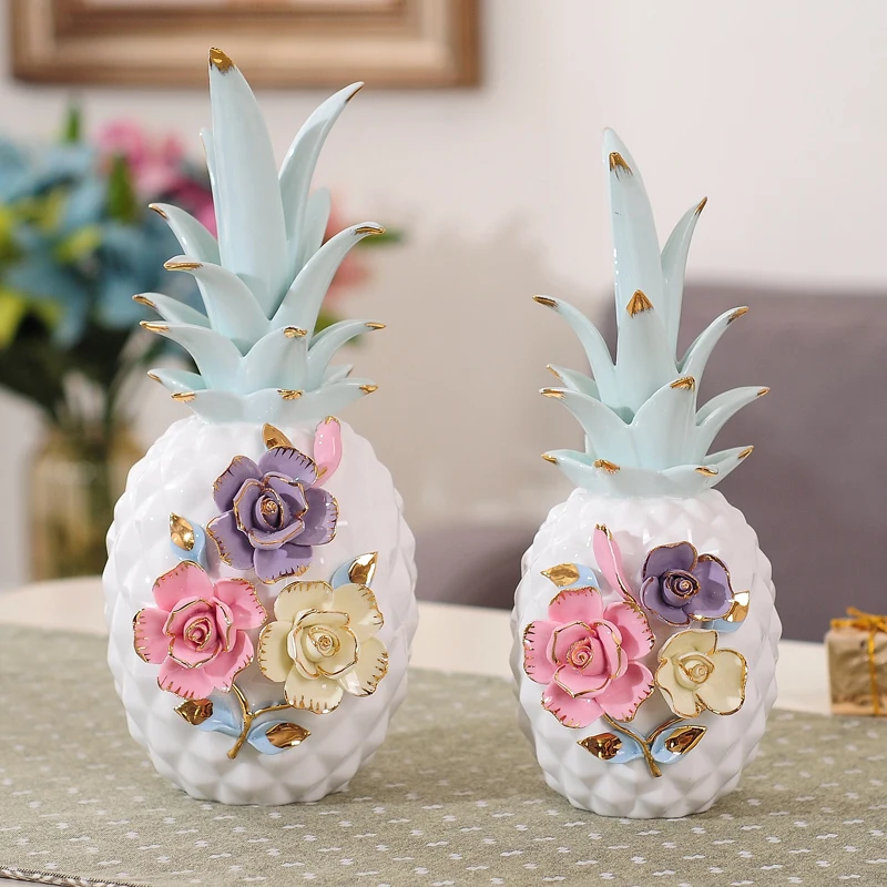 Kopen Creatieve Moderne Ananas Ornamenten Keramische Mode Decoratie Beeldje Home Decoratie Ambachten 3D Bloem Keramische Ananas Craft