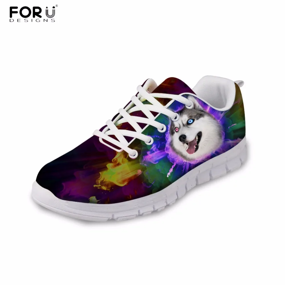 

FORUDESIGNS Cute Animal Husky Printed Women Casual Flats Shoes High Quality Women's Breathable Comfortable Sneakers Female Flats