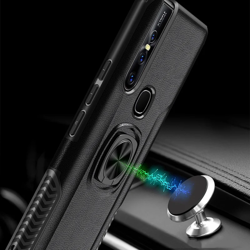 For VIVO V15 Pro Case Skin Texture Metal Ring Silicone Car Stand Back Cover for VIVO V15 Case Armor Hard PC Fundas Car Holder