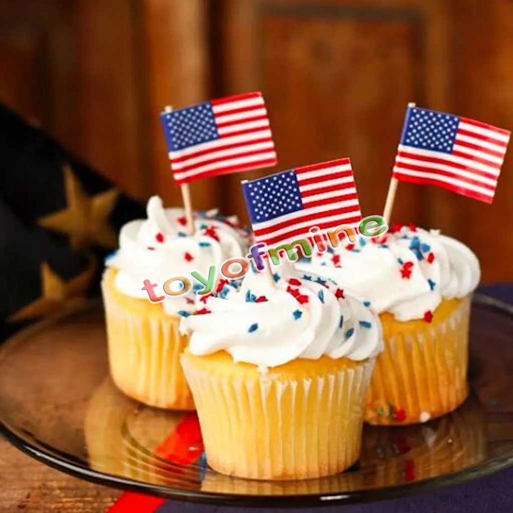 50pcs Party American USA Flag Cocktail Cupcake Food Picks