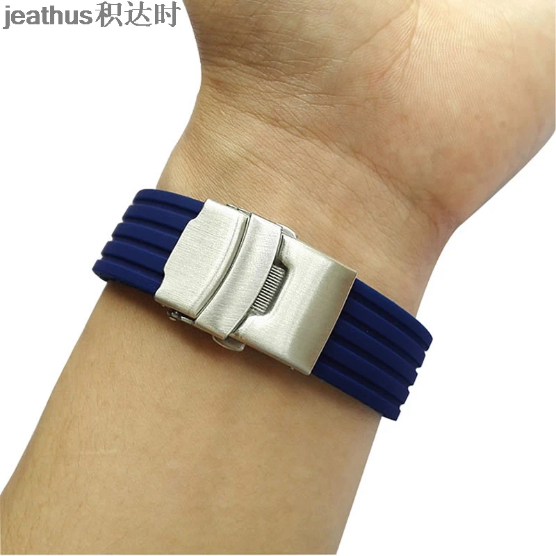 Ремешок для часов Jeathus черная оранжевая синяя силиконовая резина