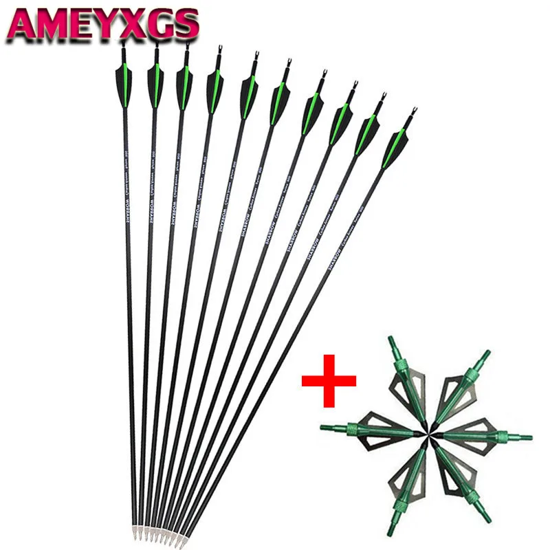 

12Pcs 30" Archery Carbon Arrows SP 500 Replaceable Screw Arrow Points With Broadhead For Outdoor Hunting Shooting Accessories