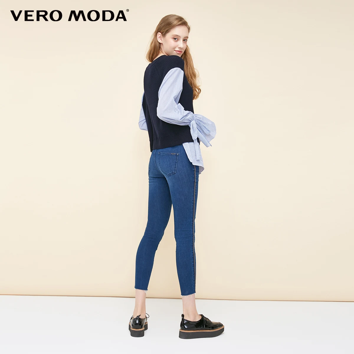 Vero Moda боковой шов металлической цепочкой Slim Fit слегка стрейч джинсы джинсовые брюки женские | 318349517