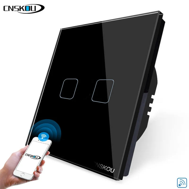 

CNSKOU Tuya Smart Touch wifi wall switch EU UK Standard 2Gang 1 Way Smart Home WIFI APP Voice Remote Control Compatible