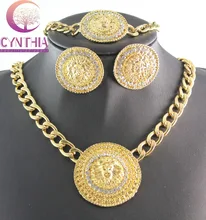 Fashion Lion Head Jewelry Party Gift For Women Gold color Rhinestone Necklace Earrings Bracelet Jewelry Sets WB-2020