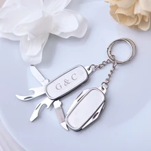 100Pcs Multifunctional Personalized Knife Keychain Wedding Favor For Guests Customized Wedding Gifts Birthday Party Favor+Box