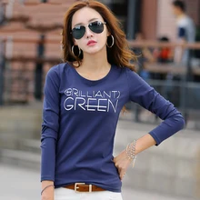 Весенне-осенняя Новая женская Однотонная футболка с принтом в виде букв тонкая корейская модная дерзкая рубашка с длинными рукавами JQ160