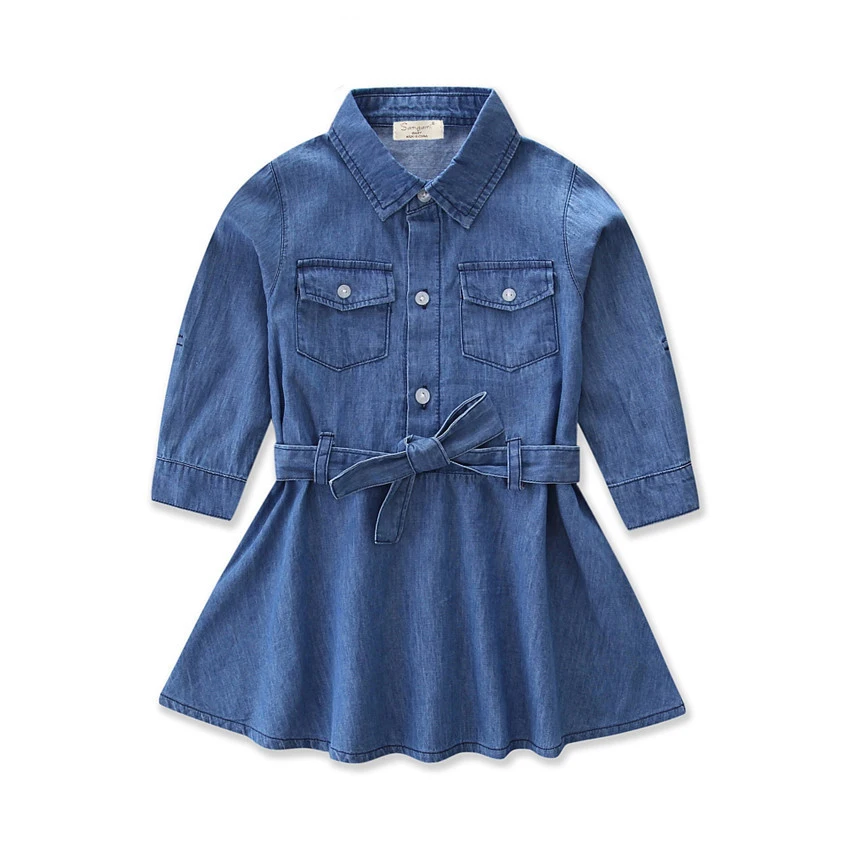 

Rlyaeiz Girls Dress Denim Dress For Girls 2018 Summer New Long Sleeve Kids Jeans Dresses Clothes 2-7 Age roupas infantis menina