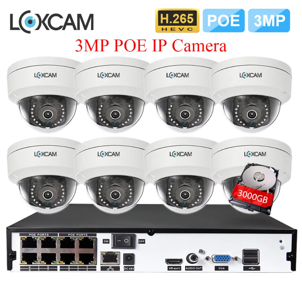 H.265 cctv nvr System 8CH POE NVR Kit 8Pcs 48V 3MP In/Outdoor