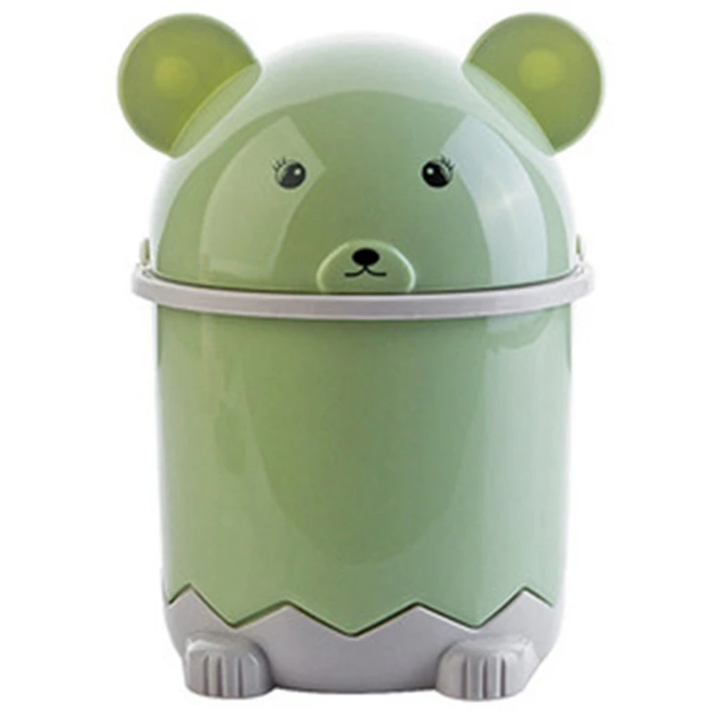 Creative Cute Desktop Trash Desktop With Lid Small Paper Basket Mini Flip Plastic Trash Can - Цвет: Green