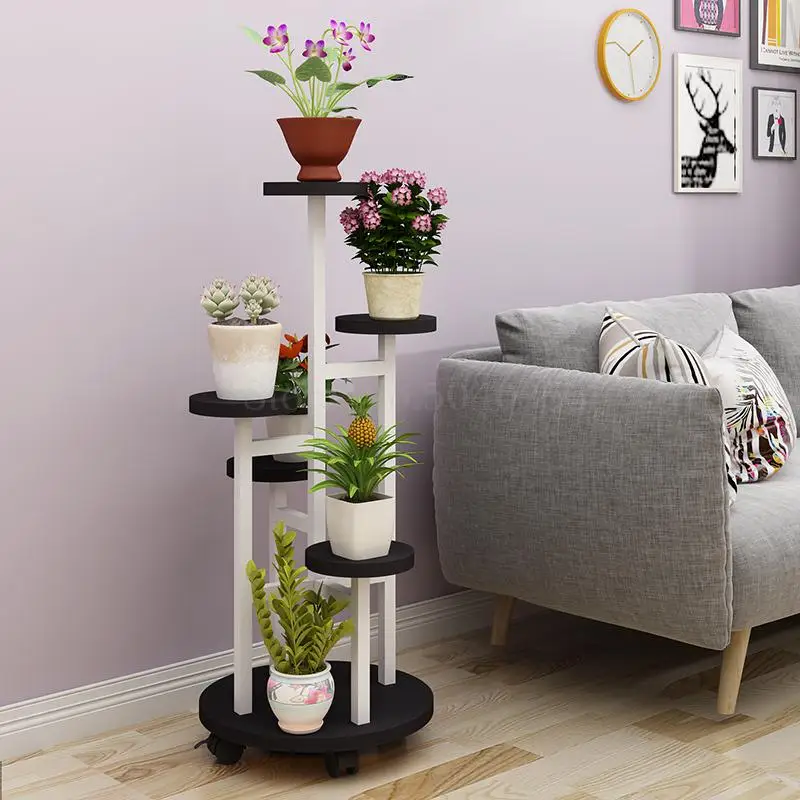 Flower shelf moving wheel multi-layer indoor living room space space rack balcony falling subway art pot rack