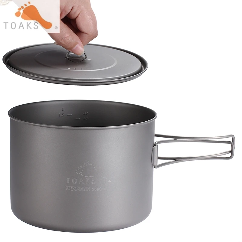 

TOAKS Pot Outdoor Hiking Camping Picnic Titanium Pot Mug Bowl 3 in1 Lightweight Camping Equipment With Lids 1600ml POT-1600