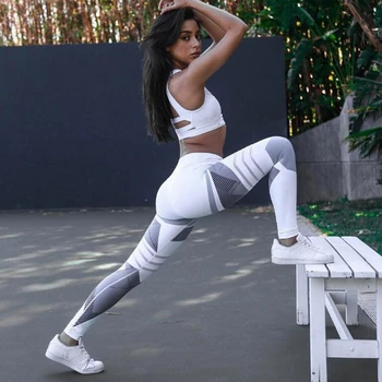 Women yoga sports high waist leggings fitness Gym irregular tight patchwork Running Jogging bodybuilding pant 5