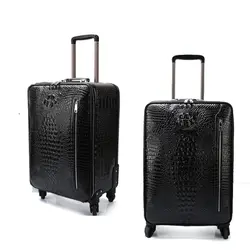 BeaSumore крокодил прокатки Спиннер для багажа колеса чемоданы пояса из натуральной кожи дорожная сумка для мужчин бизнес Тележка вести