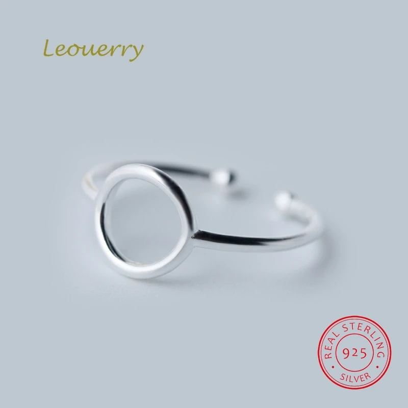 

Leouerry 925 Sterling Silver Geometric Hollow Round Adjustable Ring Women Lady Simple Design Minimalist Open Ring Fine Jewelry