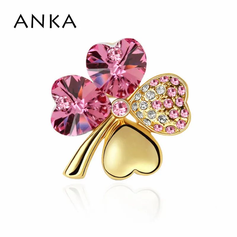 

ANKA Clover Crystal Brooch Brooches Gold Color Clover Brooch Pin Crystal Jewelry Main Stone Crystals from Austria #100854