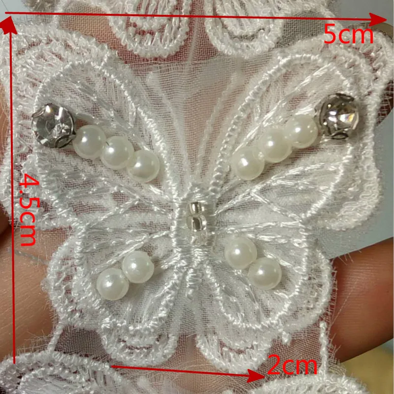 

10x White Ribbon Double Butterfly Rhinestones Embroidered Lace Trim Fabric Handmade DIY Sewing Craft For Hat Shoes Decoration