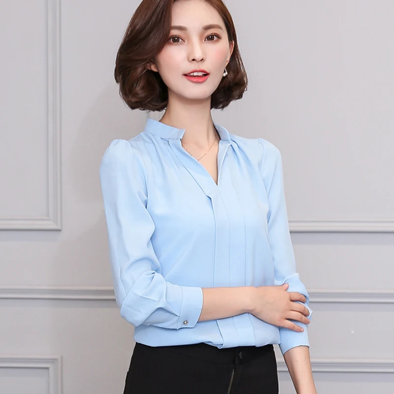 Saiqigui Blusa primavera otoño nuevo Womens elegante Oficina camisa Ropa Mujer manga larga de gasa blusas